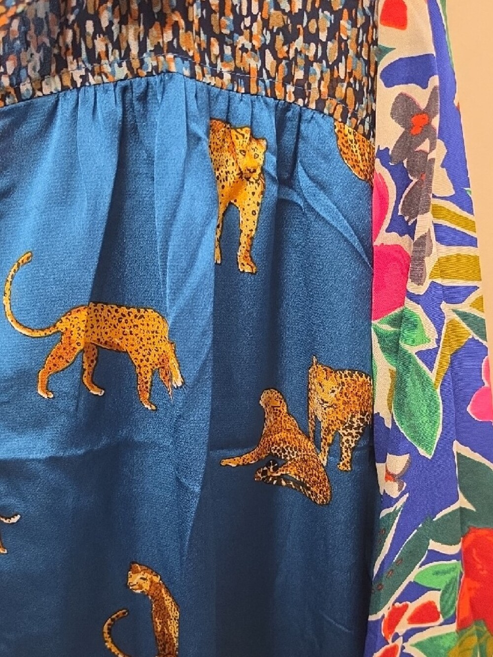 Umgee Tropical Floral Leopard Patchwork Boho Midi Dress SZ L | Silky Lightweight - Picture 7 of 8